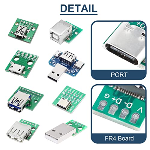 8 Pcs USB to DIP Adapter 2.54mm Type-C / Type-B / 2.0 / 2.0 Male / 3.0 / Micro / Mini / 4 in 1 to DIP Converter Breakout Board With Pin Header - style: Connector Set