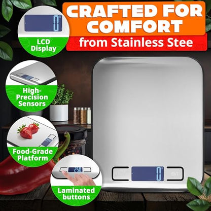 Food Scale with 4-Point Sensor - Kitchen Scales Digital Weight Grams and Ounces, kg, lb, ml, Milk ml with LCD Display, 22lb Load, 0.05oz Increments, Tare & Auto-Off Feature - for Cooking and Backing