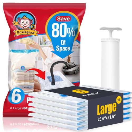 BoxLegend Vacuum Storage Bags with Hand Pump 6 Large 23.6’’x31.5’’ Thickened Vacuum Seal Bags for Clothing Coat Bedding Quilt Blanket Pillow Comforters - size: 6 Large - Hand Pump