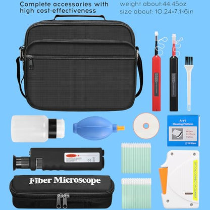 13 in 1 Fiber Optic Cleaning Tool kit with 400x Optical Fiber Microscope SC/LC Cleaning Pen 2.5mm 1.25mm Interface Cleaning Box with Replace core Fiber Optic Cleaner kit FTTH Clean Tool Kit