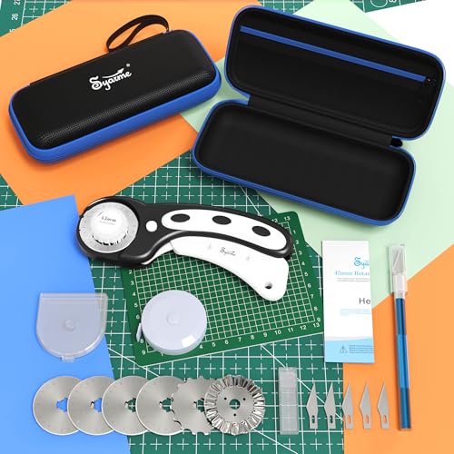 45mm Rotary Cutter | Rotary Fabric Cutter | Rotary Cutters for Sewing, Scrapbooking, Hobbies, DIY | A6 Cutting Mat, Storage Boxes, Precision Knives, Ruler, Spare Blades | Fabric Roller Cutter (Black) - color: Black