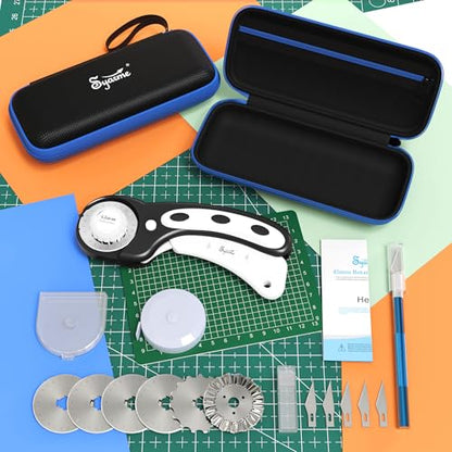 45mm Rotary Cutter | Rotary Fabric Cutter | Rotary Cutters for Sewing, Scrapbooking, Hobbies, DIY | A6 Cutting Mat, Storage Boxes, Precision Knives, Ruler, Spare Blades | Fabric Roller Cutter (Black) - color: Black