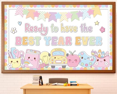 Back to School Bulletin Board Set Ready to Have the Best Year Ever Classroom Decorations Pastel Groovy Apple Motivational Paper Cutouts for First Day of School Chalkboard Wall Door Decor - style: Ready to Have the Best Year Ever