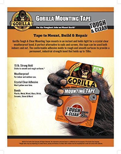 Gorilla Tough & Clear; Double Sided Mounting Tape; Weatherproof; 1" x 60"; Clear; (Pack of 4) - size: 4 Pack