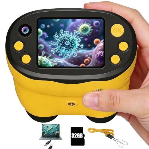 1000X Handheld Microscope for Kids 2.0" Screen 32GB Card Included - color: Yellow