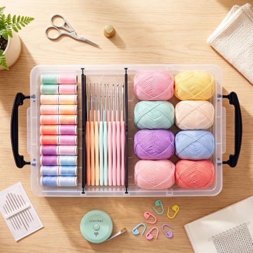 Citylife 2PC Clear Craft Organizers and Storage with 3 Removable Dividers - size: 6.4 Qt-2 Pack-D