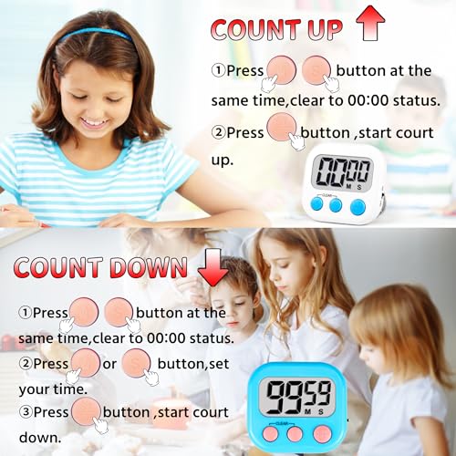 Timer for Kids Digital Kitchen Timers for Cooking- 2 Pack Blue White - color: Blue White