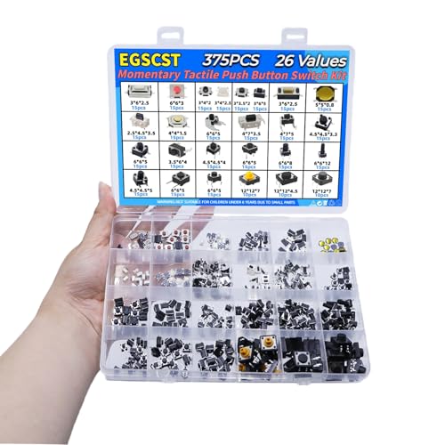 375PCS 26Values Micro Momentary Tactile Push Button Switch Assortment Kit 2 Pins/3 Pins/4 Pins Tact Pushbutton Switches Set - style: 375 PCS 26 Values