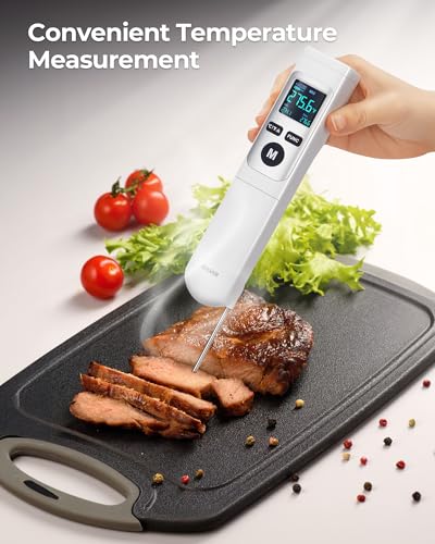 ERICKHILL Infrared Thermometer Gun with Meat Probe, 2-in-1 Temperature Gun with Laser for Cooking, Thermometer Gun for Grill, Pizza, Meat, BBQ, HVAC