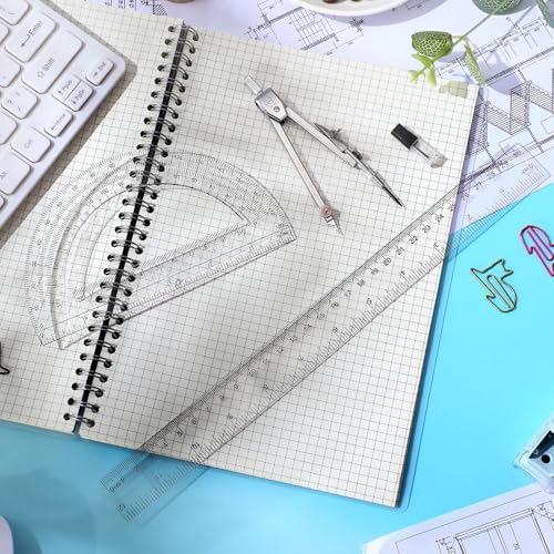 Zonon 3 Pcs 12" Clear Plastic Ruler 6 Inch Protractor Compass Set, Clear - color: Clear, size: 12 Inch