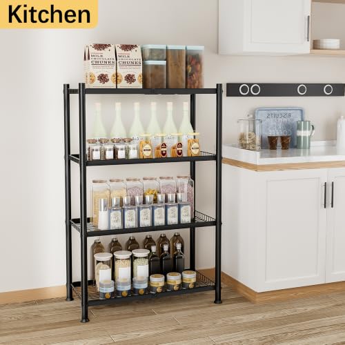 VETALLO 4 Tier Wire Shelving,Metal Shelves (32.0" W x 12.0" D x 47.2" H) - color: Black, size: 4 Tier 32.0" W x 12.0" D x 47.2" H