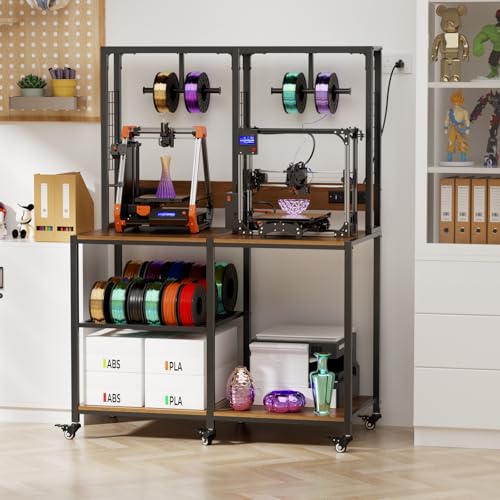 Dual 3D Printer Stand with Filament Storage Workstation Heavy Duty Mobile 3D Printer Table Workbench T-Shaped Spools Holder Rack - color: Black-3