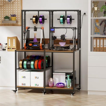 Dual 3D Printer Stand with Filament Storage Workstation Heavy Duty Mobile 3D Printer Table Workbench T-Shaped Spools Holder Rack - color: Black-3