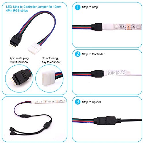 iCreating 5050 4Pin LED Strip Connector Kit 10mm RGB 4 Pin LED Connector Accessories Kit Include L LED Connectors for Strip Lights, 4-pin LED Light Strip Connectors with Wire, LED Extension Cable - size: 16.4ft