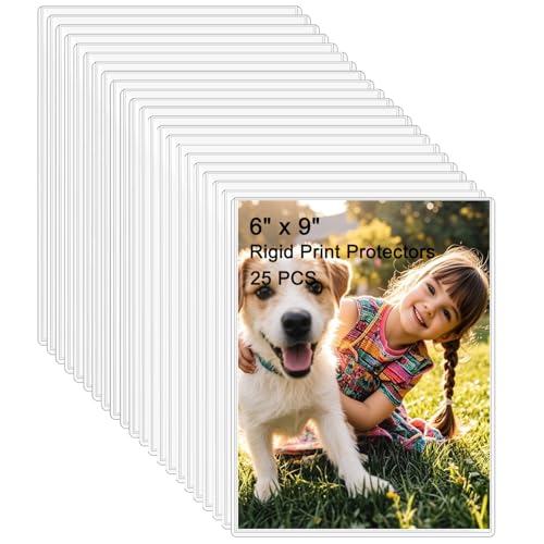25PCS 6" x 9" Clear Rigid Card Sleeves – Waterproof Hard Plastic Protectors for Postcards, Prints, Photos, Trading & Sports Cards – Top Load Jumbo Sheet Holders - size: 6" x 9"