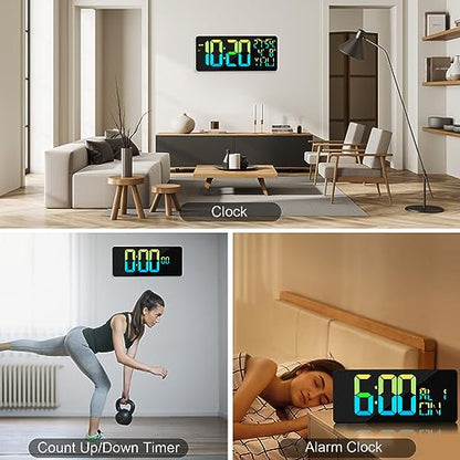 11 RGB Color Changes Large Digital Wall Clock/Bluetooth Auto Time Sync, Remote-Controlled Digital Wall Clock Large Display with Alarm/Timer Function, DST, Indoor Temperature/Humidity Display (18 inch) - color: Rgb Color Change