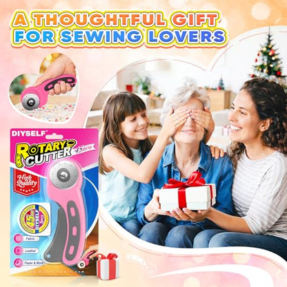 DIYSELF Rotary Cutter, Sharp Rotary Cutters for Fabric, 45 mm Quilting Cutter with Safety Lock, Fabric Cutter, Craft Supplies Sewing Tools, Mat Cutter Blades Rotary Tool for Quilting Projects (Pink) - color: Pink