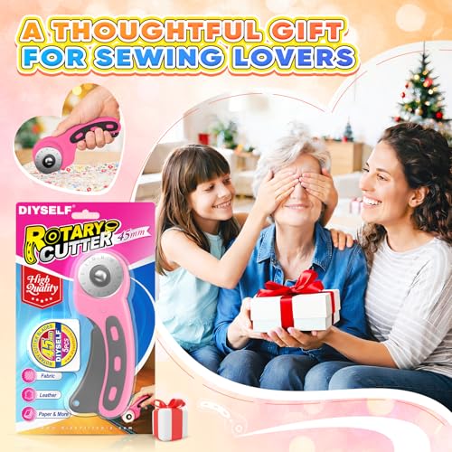 DIYSELF Rotary Cutter, Sharp Rotary Cutters for Fabric, 45 mm Quilting Cutter with Safety Lock, Fabric Cutter, Craft Supplies Sewing Tools, Mat Cutter Blades Rotary Tool for Quilting Projects (Pink) - color: Pink