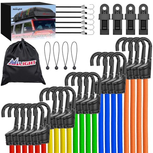 Nilight Ultimate Heavy Duty Outdoor Bungee Cord Assortment | Includes 36 Pcs (18" 24" 32" 40" 48") with Hooks for Camping Securing and DIY - color: Bungee Cord Assortment