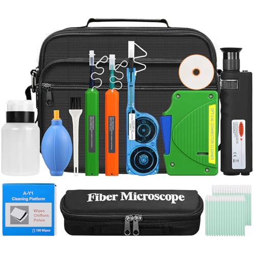 14 in 1 Fiber Optic Cleaning Kit, 400X Fiber Microscope FTTH Cleaner Set, SC LC MPO MTP 2.5/1.25mm Connector, Optical Fiber Cable Connector Endface Clean Tool Set,800+ Cleans,Fiber Cleaner Tools