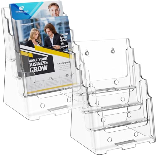 MaxGear Acrylic Brochure Holder 6"x9", 4 Tier, 2 Pack - size: 6"x9"-4 Tier