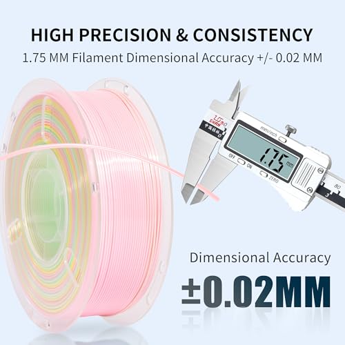 RAMBERY 3D Printer Filament 1KG Silk Rainbow PLA Filament Fast Color Change Toughness Upgraded 3D Printing Filament, 1.75mm 1kg(2.2lb), Pink Yellow Green - color: Silk Rainbow Quava, size: 1KG