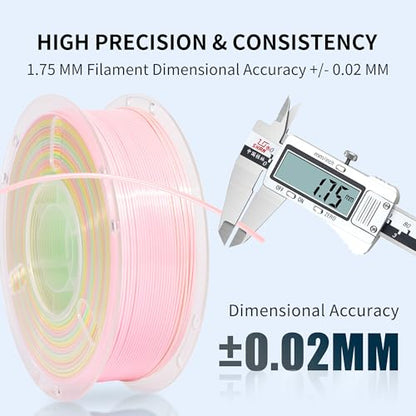 RAMBERY 3D Printer Filament 1KG Silk Rainbow PLA Filament Fast Color Change Toughness Upgraded 3D Printing Filament, 1.75mm 1kg(2.2lb), Pink Yellow Green - color: Silk Rainbow Quava, size: 1KG