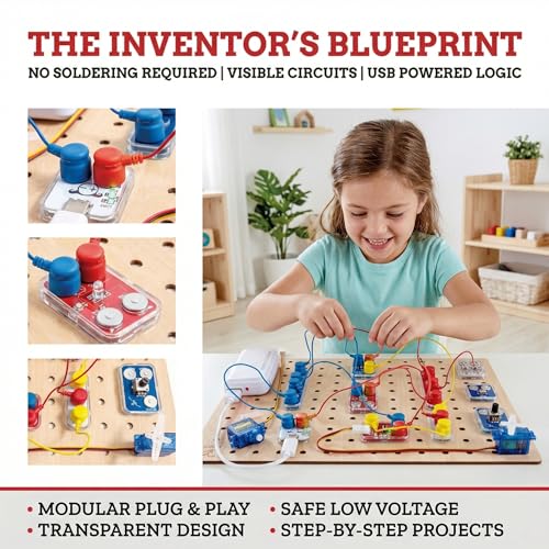 Hape Lab Box Circuit Explorer Boost - STEAM Science Kit for Kids 8+, DIY Electronics & Circuit Building Experiments, 40 Pieces Educational Toy with Motor & LED Lights
