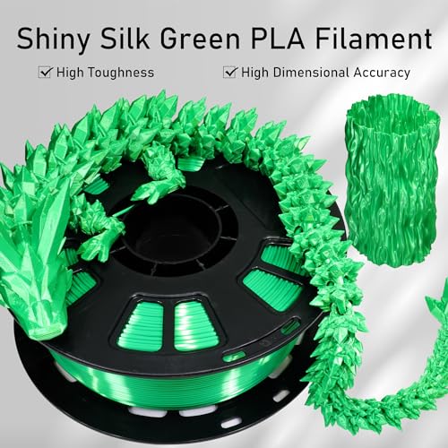 Silk Green PLA Satin Shiny 3D Printer Filament, 1.75mm Diameter 1kg Spool 2.2lbs for FDM 3D Printers - color: Green