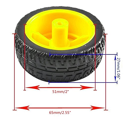 Honbay 2 Sets Plastic Tire Wheel with Gear Motor Dual Shaft for Smart Car Robot Arduino