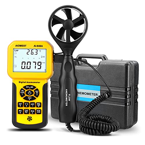 HVAC Anemometer, AIOMEST Wind Speed Air Flow CMM/CFM Velocity Tester 846A - color: Golden