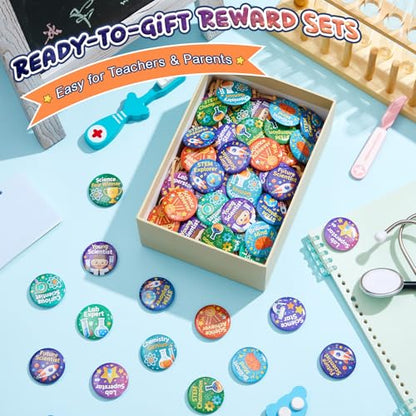WILLBOND 72 Pcs Science Party Favor Pins Science Buttons Bulk, Motivational - color: Motivational