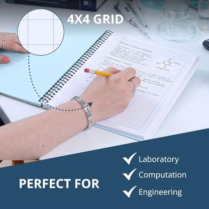 Roaring Spring Carbonless Wirebound Chemistry Notebook, 11" x 8.5", 4x4 Grid Ruled, 50 Sets, Oversize Cover, White/Blue Pages - style: Single Book