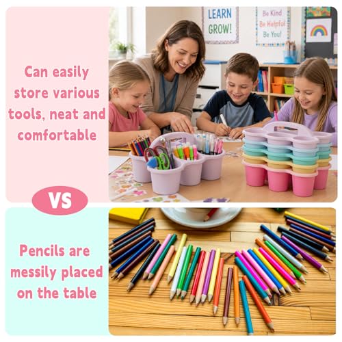 6 Pack Classroom Caddy With Handle, Pink Purple - color: Pink Purple