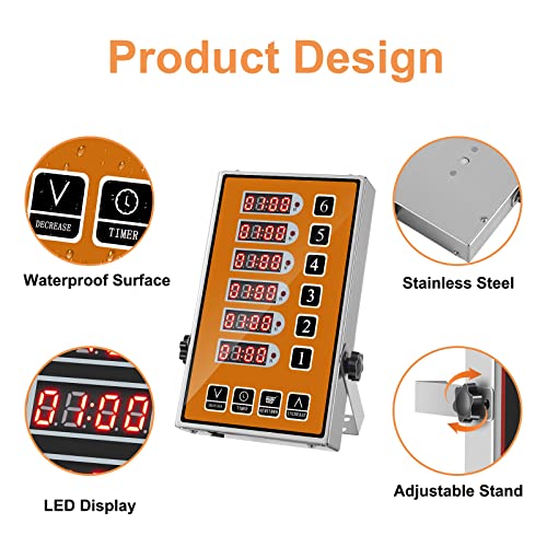 6 Channel Commercial Kitchen Timer Digital Stainless Steel Timer - color: Yellow