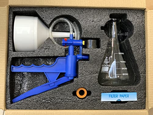 EISCO Complete Vacuum Filtration Kit - Includes 500mL Filtering Flask, Hand Vacuum Pump, Buchner Funnel, Filter Papers, Rubber Tubing & Stopper