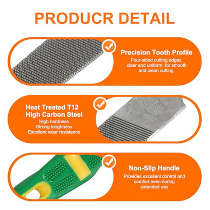 HARFINGTON Flat Medium Cut File 18" Double Cut Teeth High Carbon Steel Hand Rasp File with Plastic Handle for Metal Wood Deburring Removing - size: 18", style: Medium