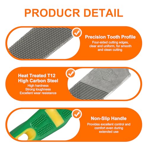 HARFINGTON Flat Medium Cut File 16" Double Cut Teeth High Carbon Steel Hand Rasp File with Plastic Handle for Metal Wood Deburring Removing - size: 16", style: Medium