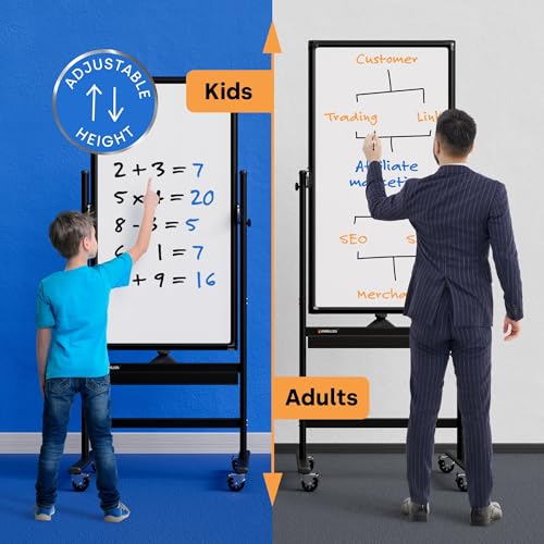 Kamelleo Rolling Whiteboard on Wheels 24" x 48", Double Sided White Board - color: Jet Black, size: 24x48