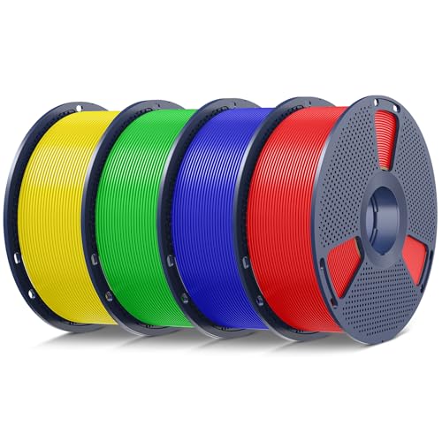 SUNLU PLA 3D Printer Filament, Multicolor, 4-Pack, 4KG Total - color: Red+klein Blue+green+yellow, size: 4 kg