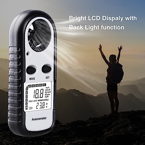 Digital Anemometer Wind Speed Meter, Wind Gauges Air Flow Velocity Meter for Measuring Wind Chill Temperature Speed, Wind Meter Thermometer Gauge for Shooting Windsurfing Fishing Hunting