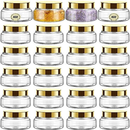 24 Pack Plastic Cosmetic Jars with Lids Label, 5 oz, Gold - color: Gold, size: 5 oz