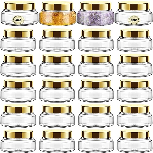 24 Pack Plastic Cosmetic Jars with Lids Label, 5 oz, Gold - color: Gold, size: 5 oz