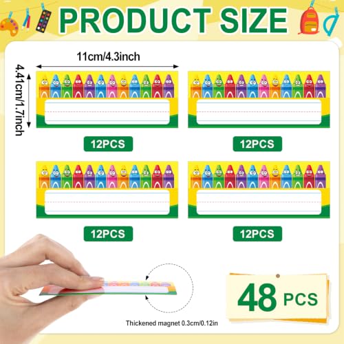 48pcs Crayon Box Magnetic Name Tags Classroom Student Desk Dry Erase Magnets Labels Thickened Reusable Magnetic Writable Name Plate Stickers for Back to School Whiteboard Locker Office Supplies - style: Crayon Box