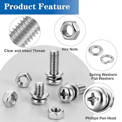 970PCS M2M2.5M3M4M5 Phillips Pan Head Bolts and Nuts Assortment Kit - size: SS M2M2.5M3M4M5 970PCS