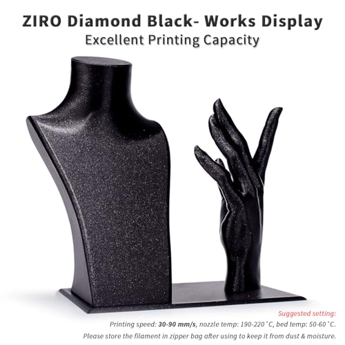 ZIRO Diamond Series Filament, Shiny Sparkle PLA with Glitter, 1KG Black - color: Diamond-black