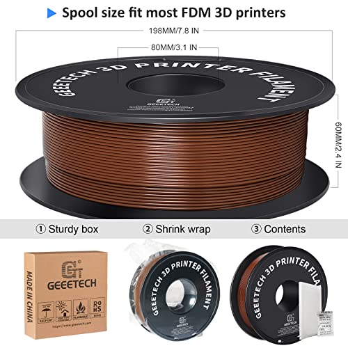 Geeetech 3D Printer PLA Filament 1.75mm Brown, 1KG - color: 1kg Pla New Brown