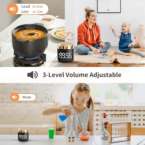 Kitchen Timer, 360 Rotate, Countup/Countdown, LED, Volume - color: Gold