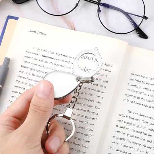 2 Pcs 10X Pocket Magnifying Glass Small Mini Folding Magnifying Glass with Keychain Rotating Folding Portable Magnifier for Reading Close Work Newspaper Book Magazine