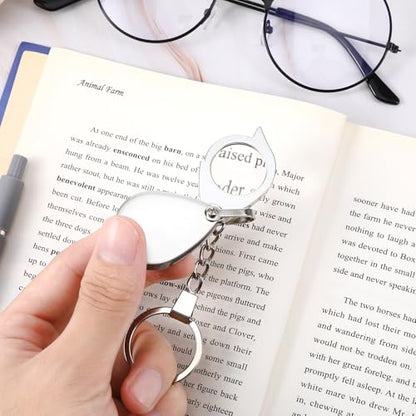 2 Pcs 10X Pocket Magnifying Glass Small Mini Folding Magnifying Glass with Keychain Rotating Folding Portable Magnifier for Reading Close Work Newspaper Book Magazine